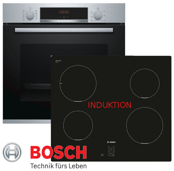 Bosch Herdset HBA534ES3 +  PUG611AA5E Autark Einbaubackofen mit Induktionkochfeld