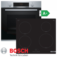 BOSCH Herdset PUE611BB5E + HBA534ES3  Induktionskochfeld und Einbau-Backofen - autark Autark Sielber Einbaubackofen mit Induktionkochfeld