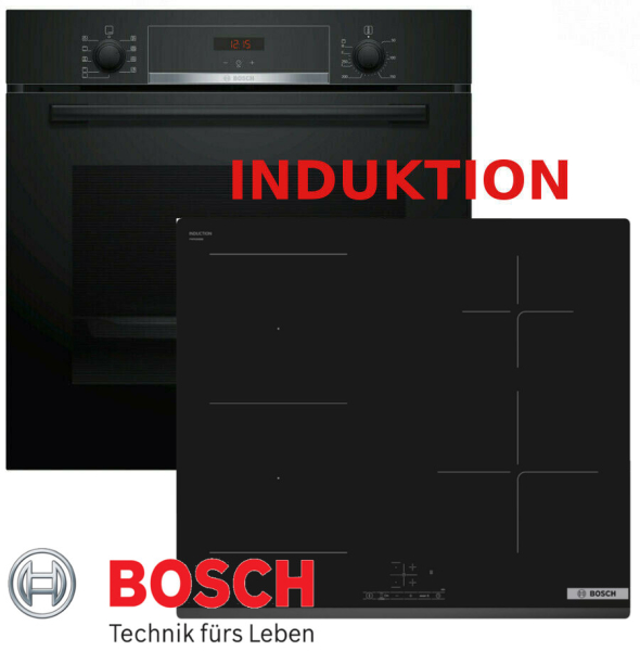 Bosch Herdset HBA534 Autark Einbaubackofen mit Induktionskochfeld Schwarz