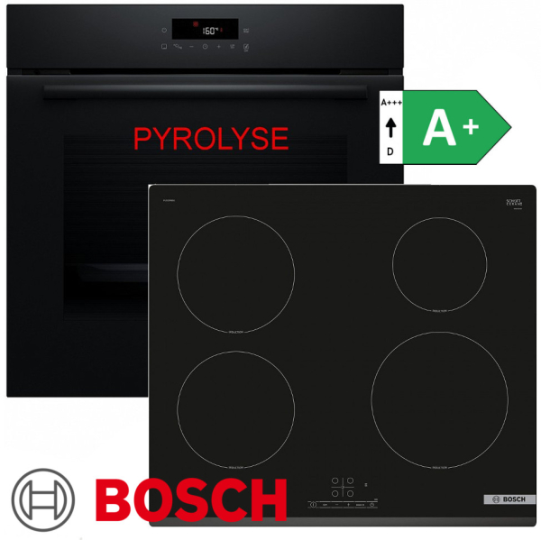 Bosch Herdset Pyrolyse HBA571+ PUE63 Autark Einbaubackofen mit Induktionkochfeld