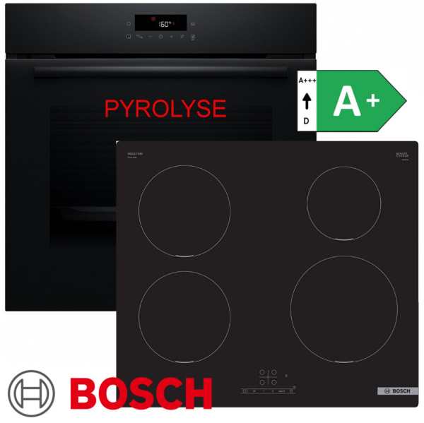 Bosch Herdset HBA571 + PUE611BB5E Autark Einbaubackofen mit Induktionkochfeld
