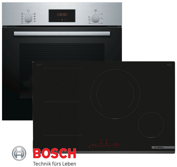 Bosch Herdset HBF114 Autark Einbaubackofen mit Induktionkochfeld 80 cm