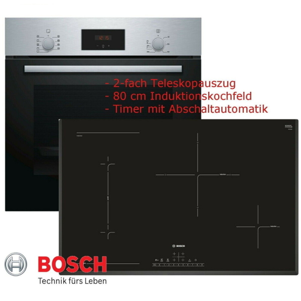 Bosch Herdset HBF134YS1 Autark Einbaubackofen mit Induktionkochfeld 80 cm