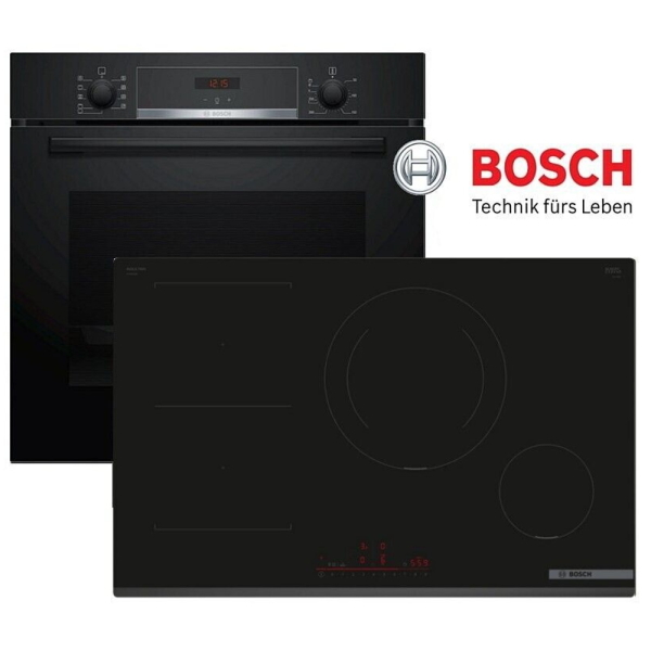 Bosch Herdset PVS851 + HBA534 Autark Einbaubackofen mit Induktionkochfeld 80 cm