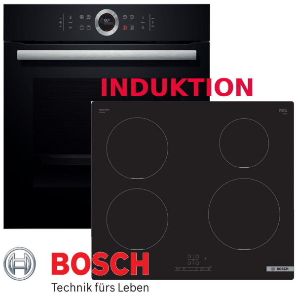 Bosch Herdset HBG633 + PUE611BB5E Autark Einbaubackofen mit Induktionkochfeld