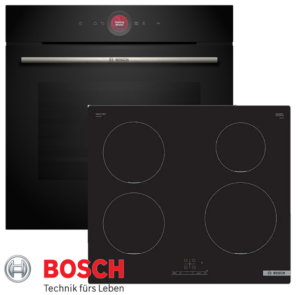 Bosch Herdset HBG7341B1 + PUE611BB5E Autark Einbaubackofen mit Induktionkochfeld