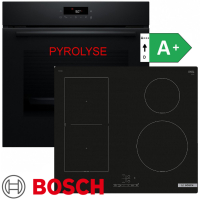 Bosch Herdset Pyrolyse HBA571 + PVS61RBB5E Autark Pyrolyse Einbaubackofen mit Induktionkochfeld