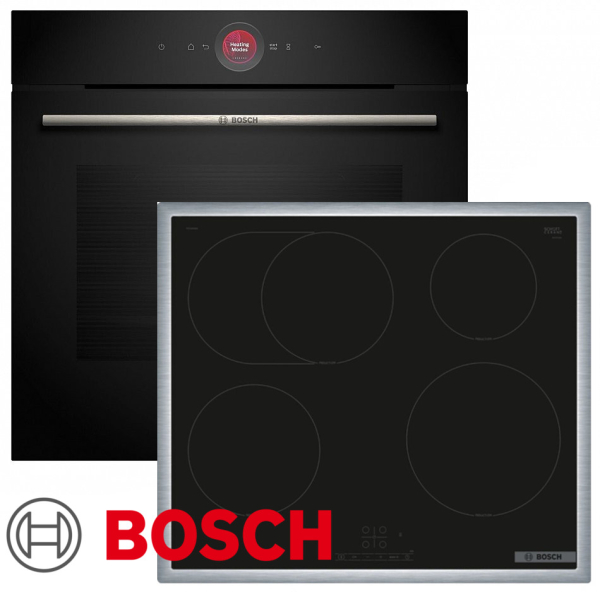 Bosch Herdset HBG7341B1 Autark Einbaubackofen mit Induktionkochfeld mit Rahmen