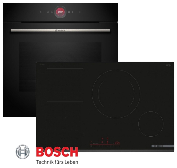 Bosch Herdset HBG7341B1 Autark Einbaubackofen mit Indiktionkochfeld 80cm