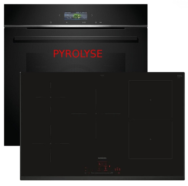 Siemens Herdset Pyrolyse HB774G1B1 Autark Einbaubackofen mit Induktionkochfeld 80 cm