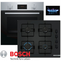 Bosch Gas Herdset Autark Elektro Backofen HBF114ES0 + Gas Kochfeld Glaskeramik
