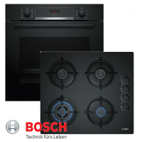 Bosch Gas Herdset Autark Bosch Elektro Backofen HBA534 + Gas Kochfeld Glaskeramik