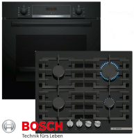 Gas Herdset Bosch Autark Elektro Backofen Schwarz HBA534...