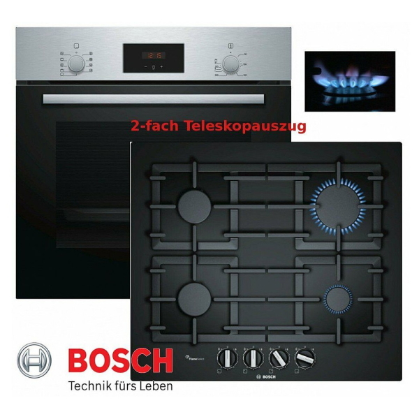 Bosch Gas Herdset Autark Elektro Backofen + Gas Kochfeld Glaskeramik