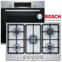 Bosch Gas Herdset Autark Elektro Backofen HBA534ES3 + Gas Kochfeld Edelstahl 75cm