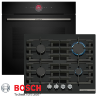 Bosch Gas Herdset Autark Elektro Backofen Schwarz HBG7341B1 + Gas Kochfeld  Hartglas