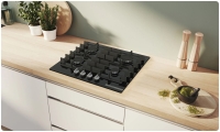 Bosch Gas Herdset Autark Elektro Backofen Schwarz HBG7341B1 + Gas Kochfeld  Hartglas