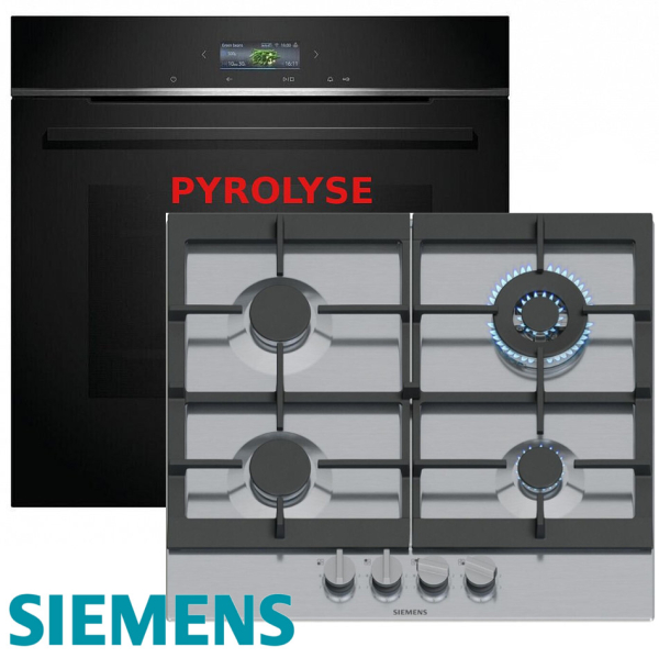 Siemens Gas Herdset Autark Elektro Backofen HB774G1B1 Pyrolyse + Gas Kochfeld Edelstahl