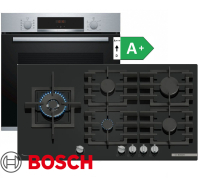 Bosch Gas Herdset Autark Elektro Backofen HBA534ES3 + Gas Kochfeld Glaskeramik 91,5cm