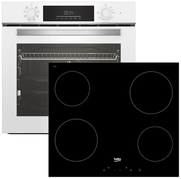 Beko Herdset Autark Backofen BBIM14300WMS weiß + Beko Kochfeld Glaskeramik