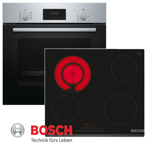 Bosch Herdset Autark Elektrobackofen + Kochfeld Glaskeramik mit Facette