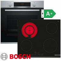 Bosch Herdset Autark Elektrobackofen HBA534ES + Kochfeld Glaskeramik mit Facette