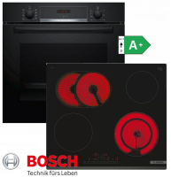 Bosch Herdset Autark Schwarz Backofen mit Kochfeld...
