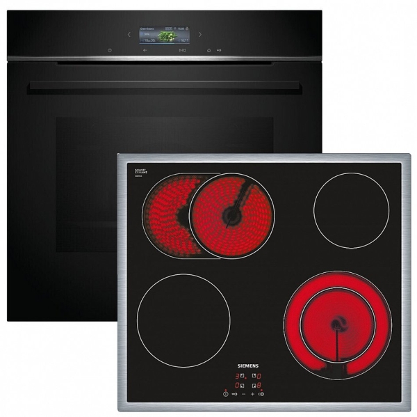 Siemens Herdset Autark Backofen HB734G1B1 + Kochfeld Glaskeramik mit Rahmen