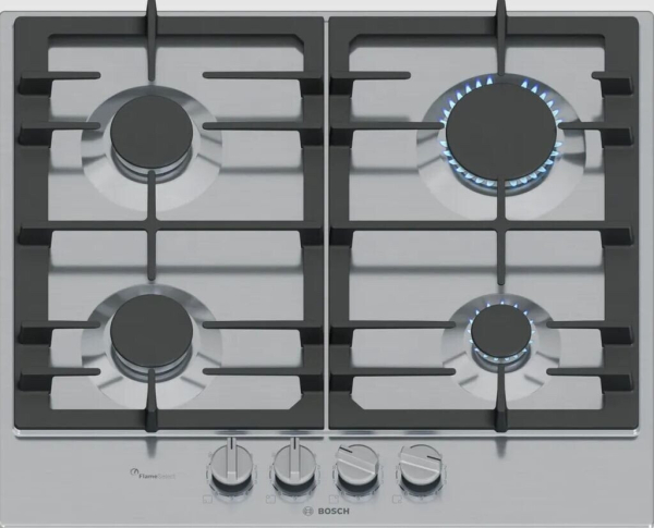Bosch PCP6A5I90, Gaskochfeld, Autark, Oberfläche Edelsthl, Gusseisen Topfträger