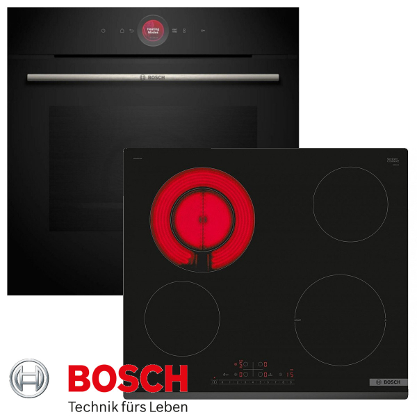 Bosch HBG7341B1 + PKF631FP3E Herd-Set Autark Backofen Serie 8 Teleskop + Kochfeld Glaskeramik