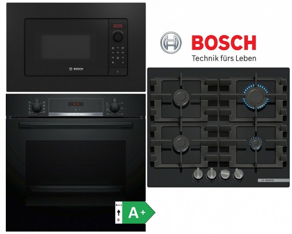 Bosch Einbau Sparset -Backofen mit Teleskop + Einbau Mikrowelle+ Gas Kochfeld Bosch PNP6B6K40+ Einbau Mikrowelle