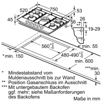 Siemens EG7B5QB90, Gaskochfeld, Autark, 75 cm, Oberfläche aus Edelstahl, Gusseisengitter